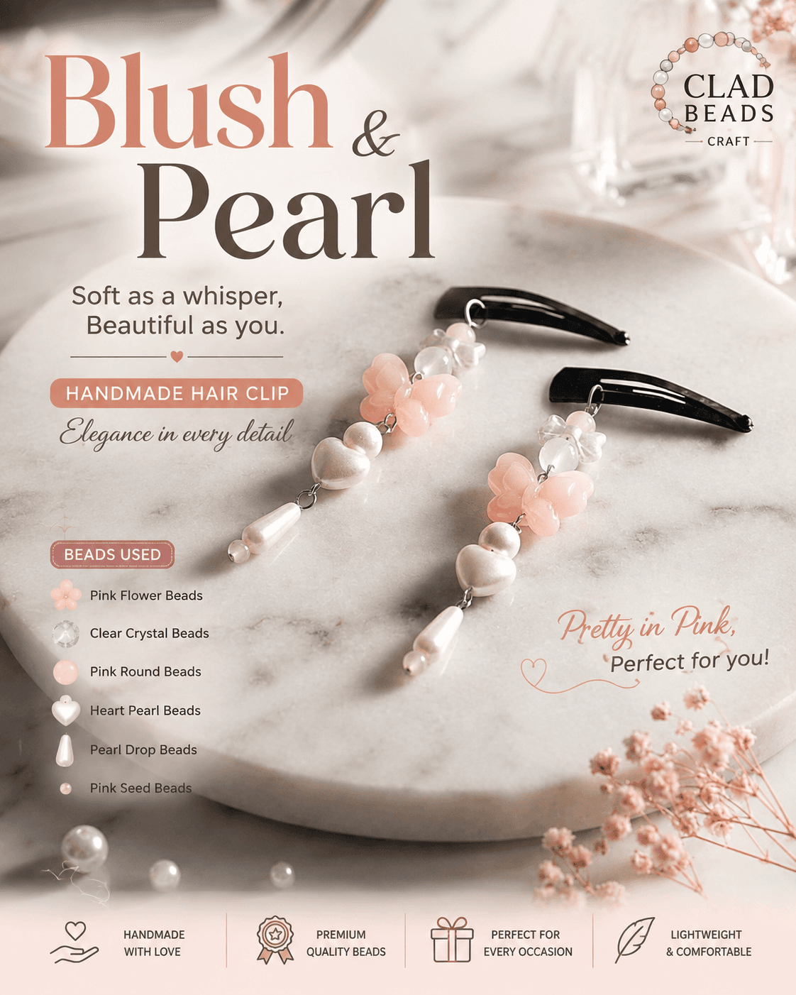 Blush Pearl Dangle Clips