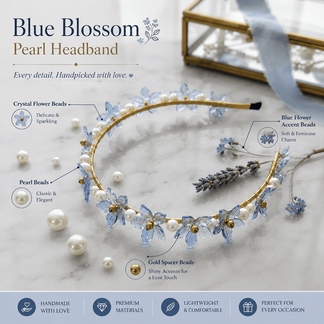 Blue Blossom Floral Halo