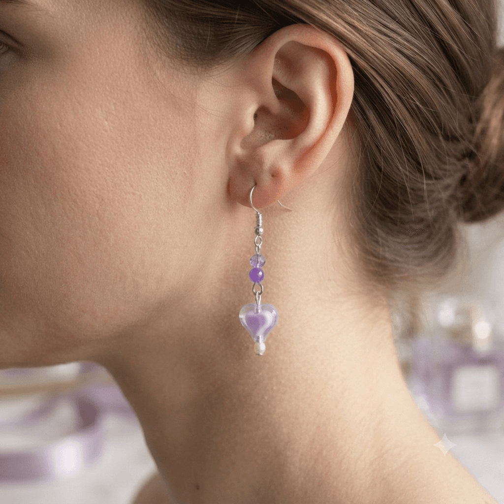 Purple Heart Drop Earrings